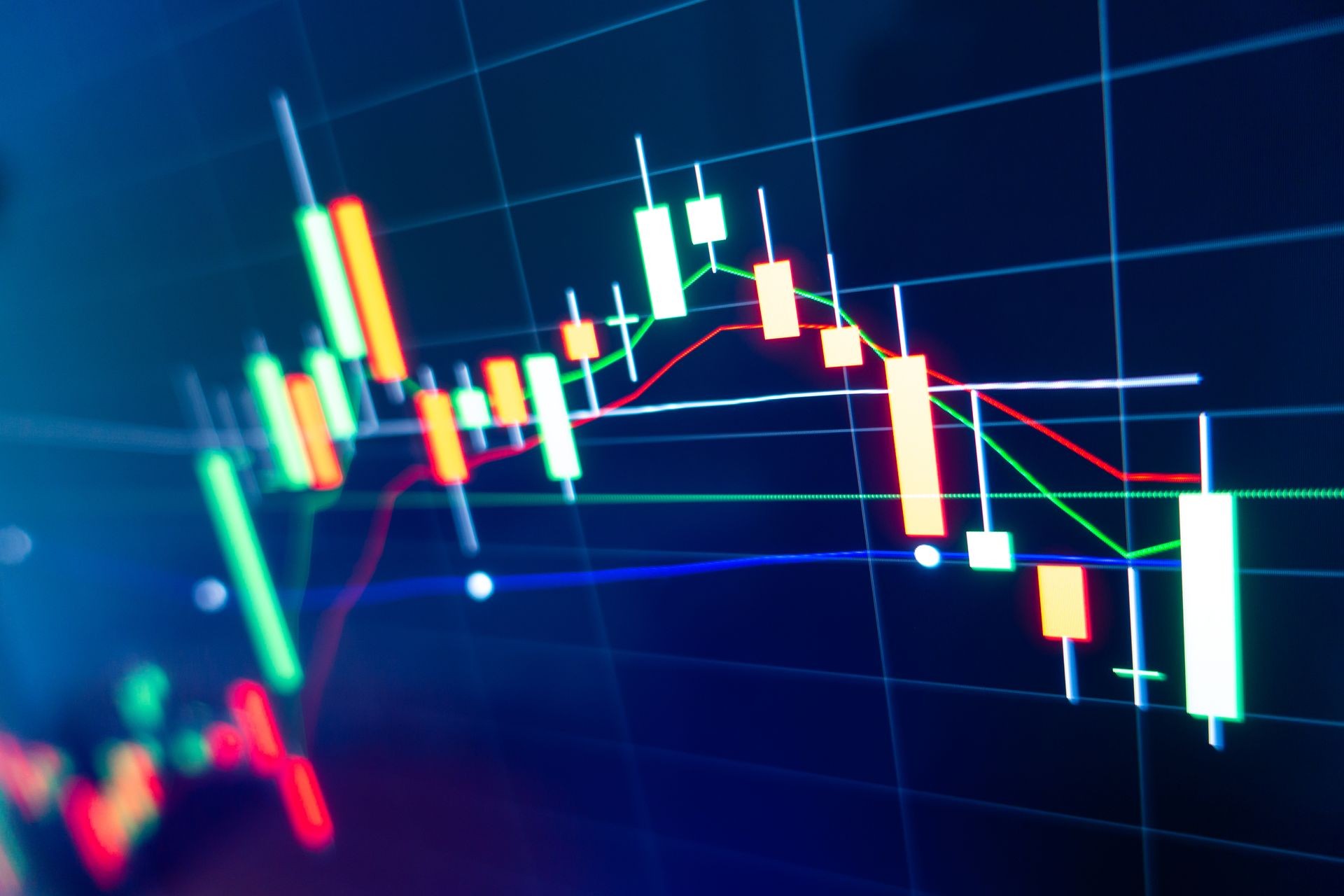 Stock market graph on LED screen monitor 